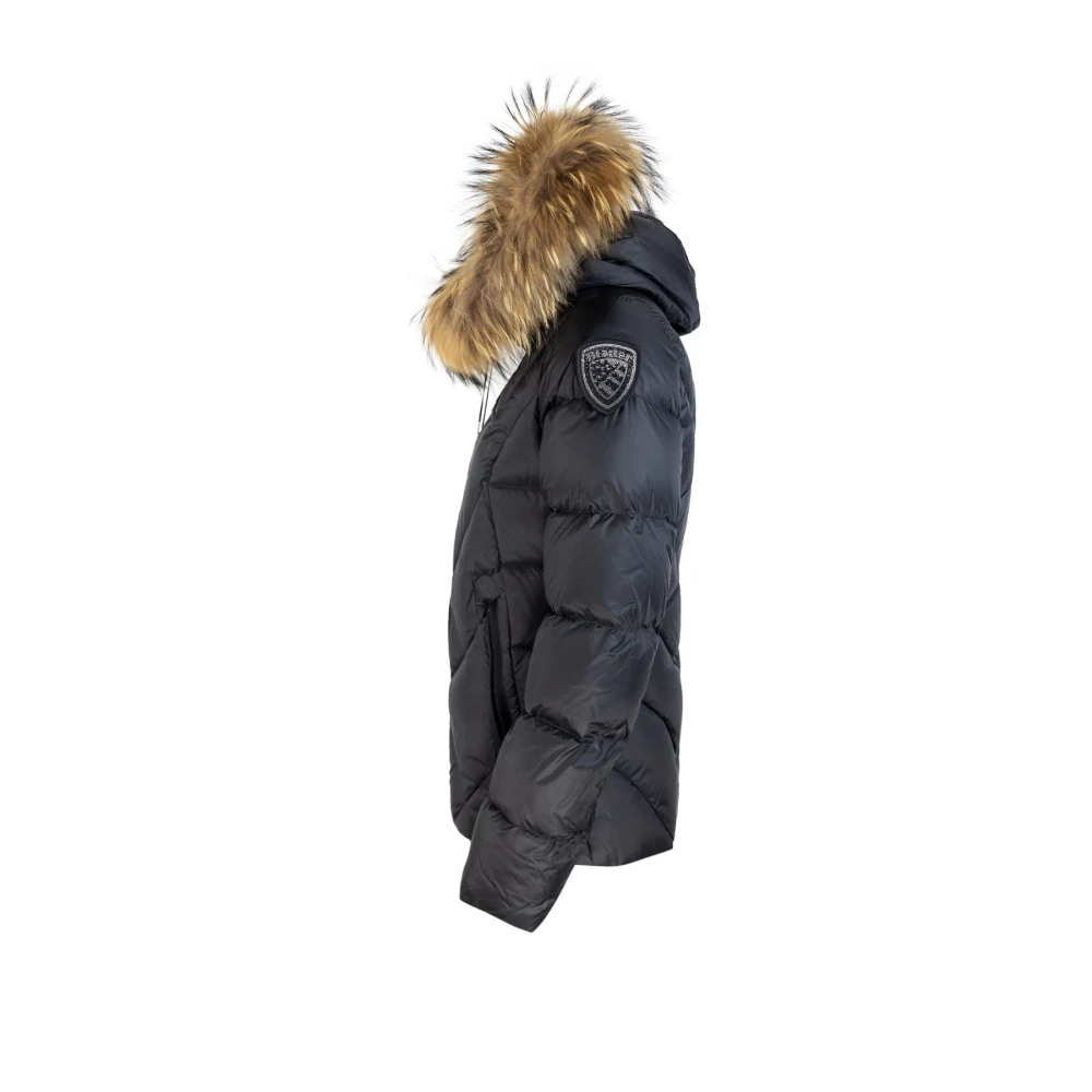 Blauer Zwarte jas met afneembare bontkraag Black Dames