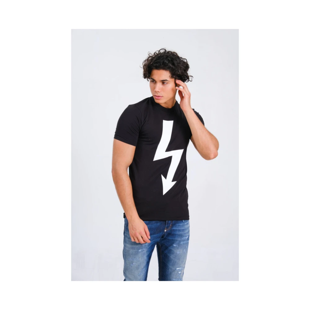 Neil Barrett Zwart Slim Fit T-Shirt met Bedrukt Logo Black Heren