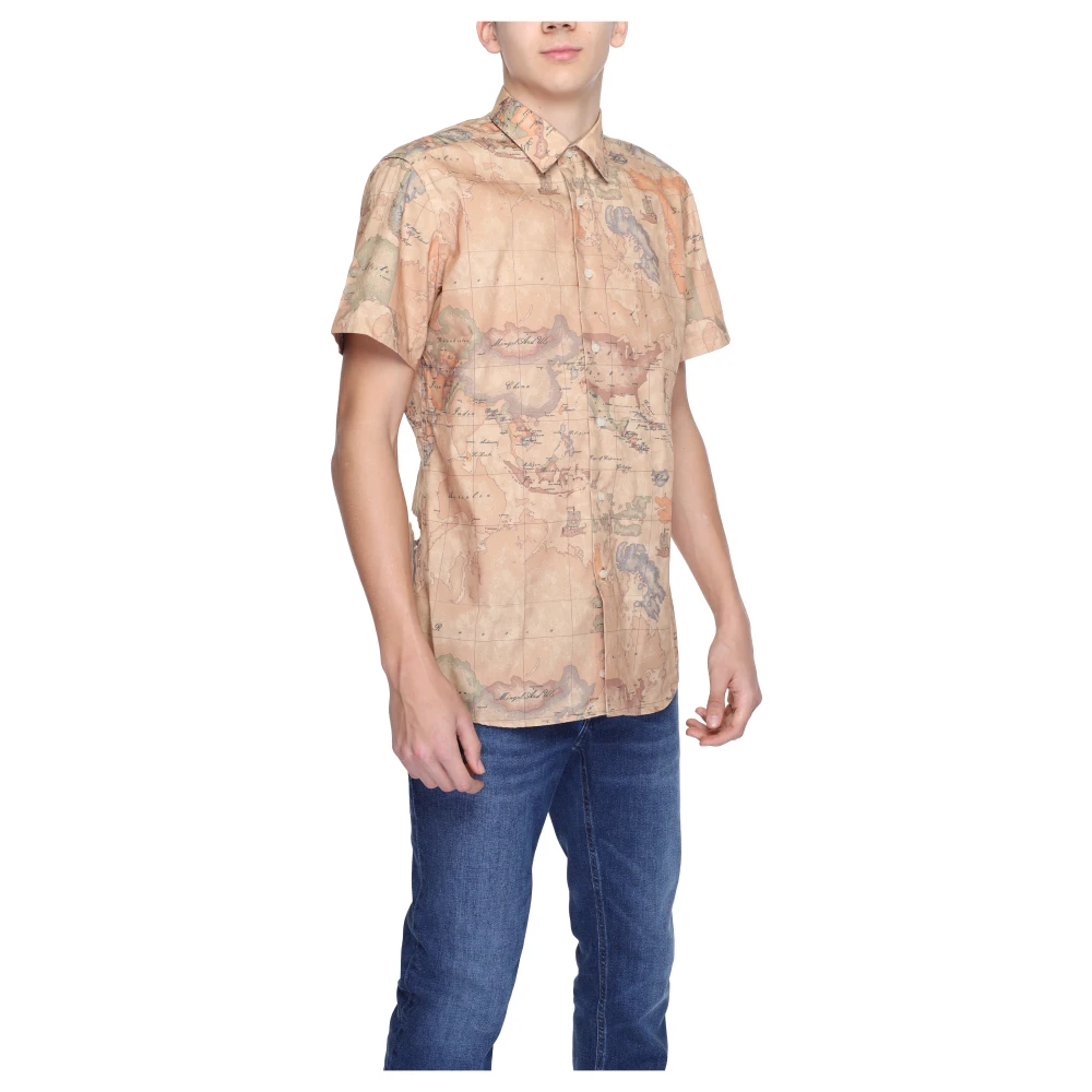 Alviero Martini 1a Classe Beige Bedrukt Shirt met Korte Mouwen Beige Heren