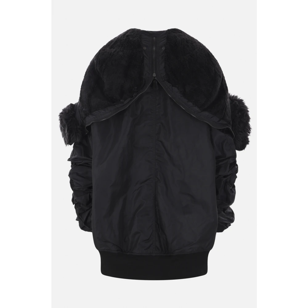 Junya Watanabe Zwarte oversized bomberjack met nepbont capuchon Black Dames