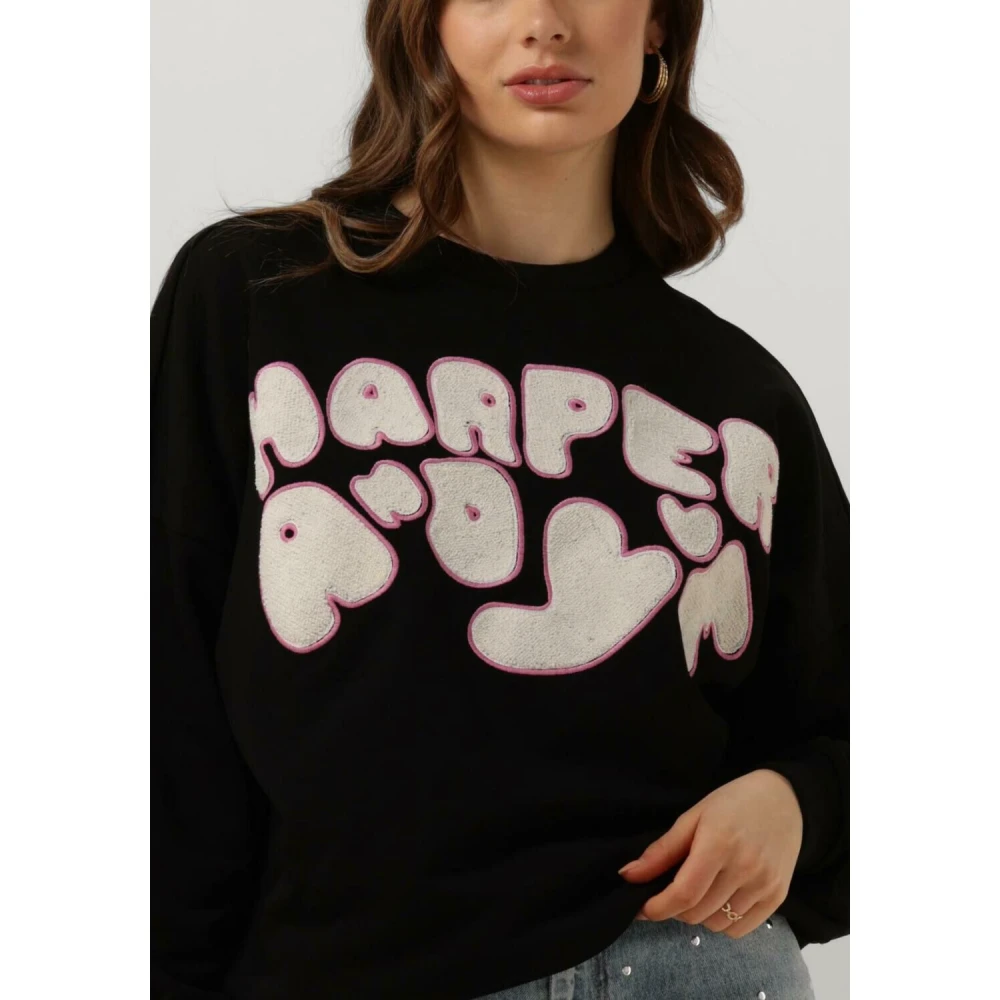 Harper & Yve Zwarte Logo-SW Sweater Black Dames