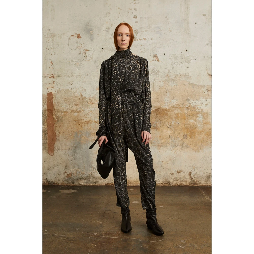Cortana Zijden bedrukte stretchbroek met elastische taille Black Dames