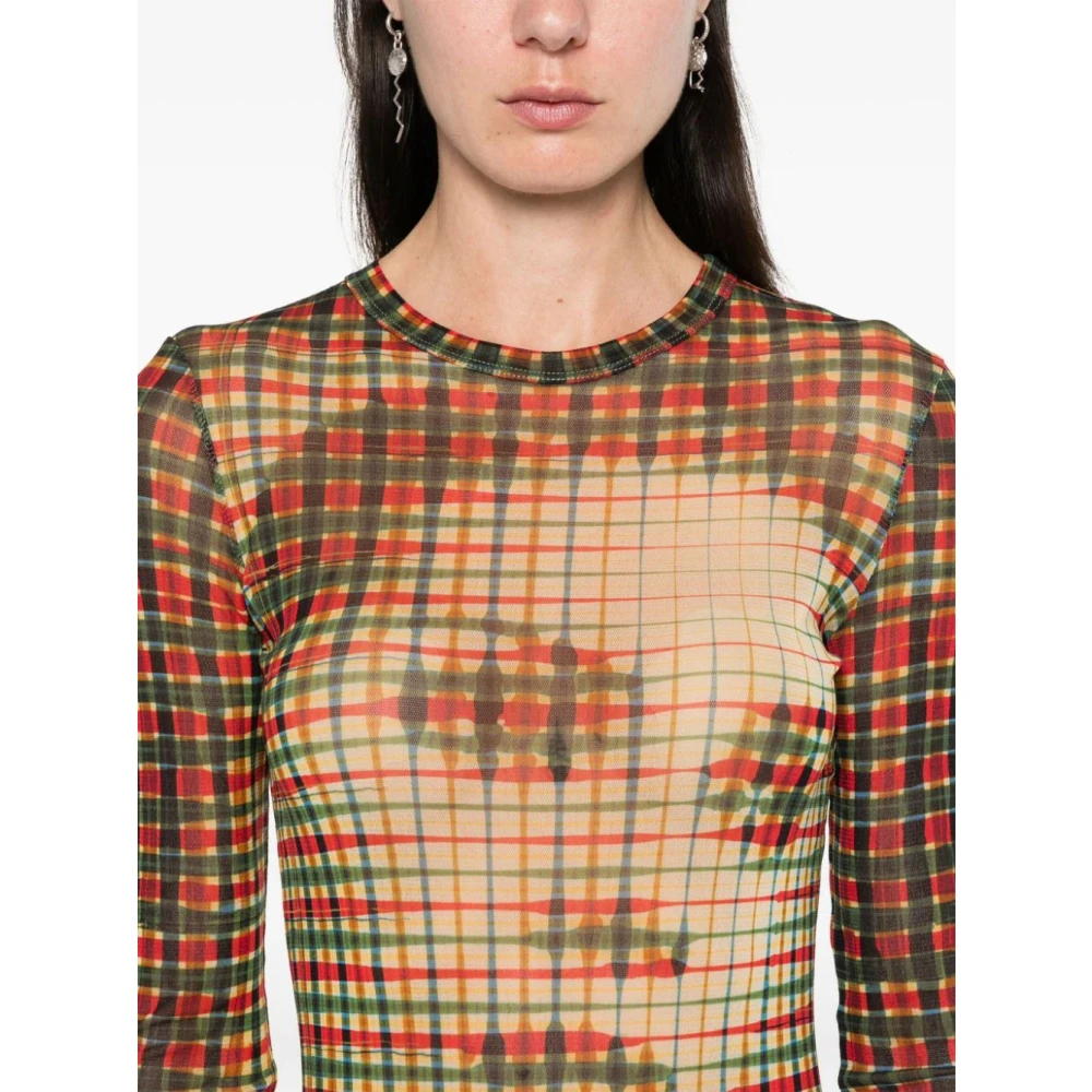 Jean Paul Gaultier Gedrukte Mesh Lange Jurk in Sepia Geel Yellow Dames