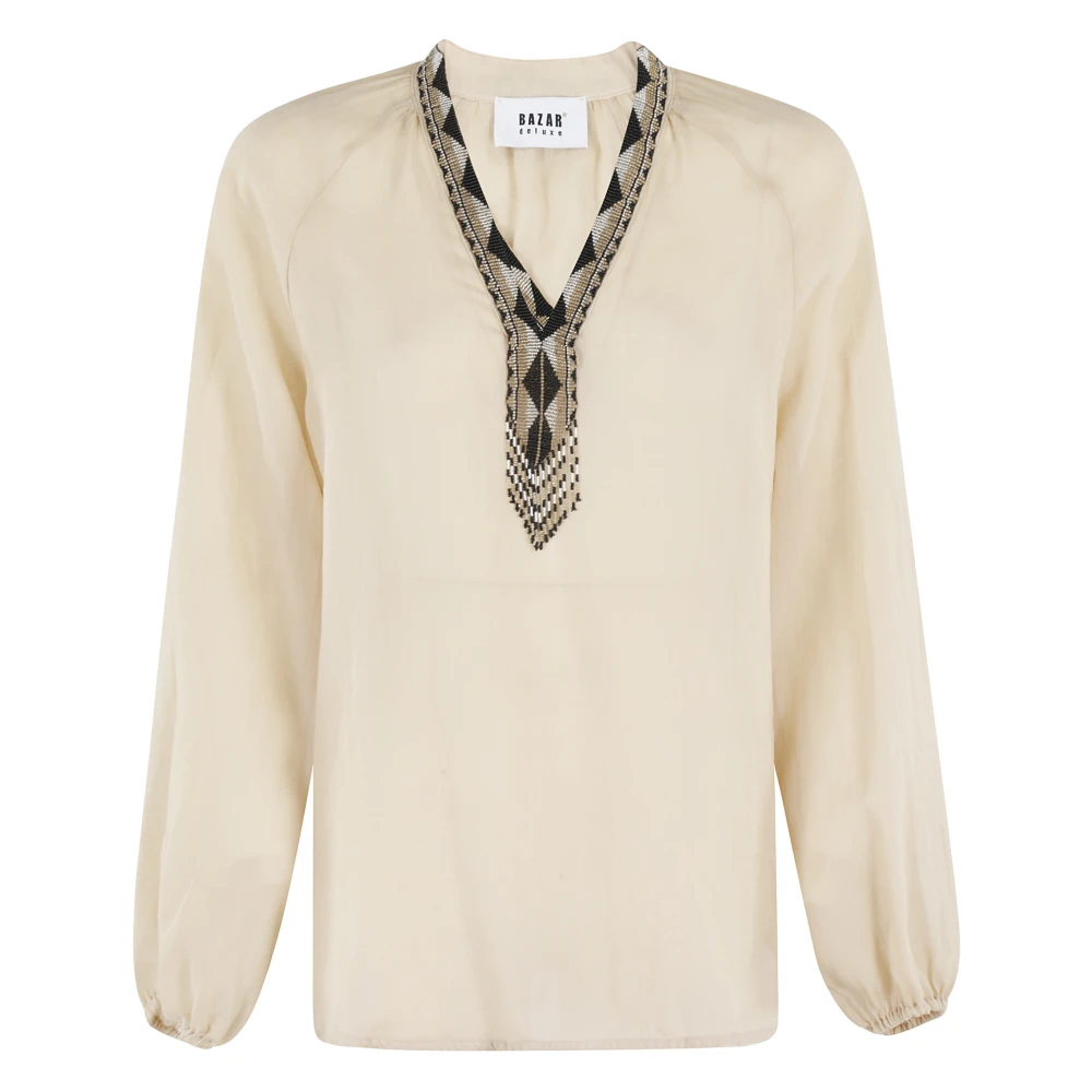 Bazar deluxe Lange Mouw Knoop Blouse Beige Dames