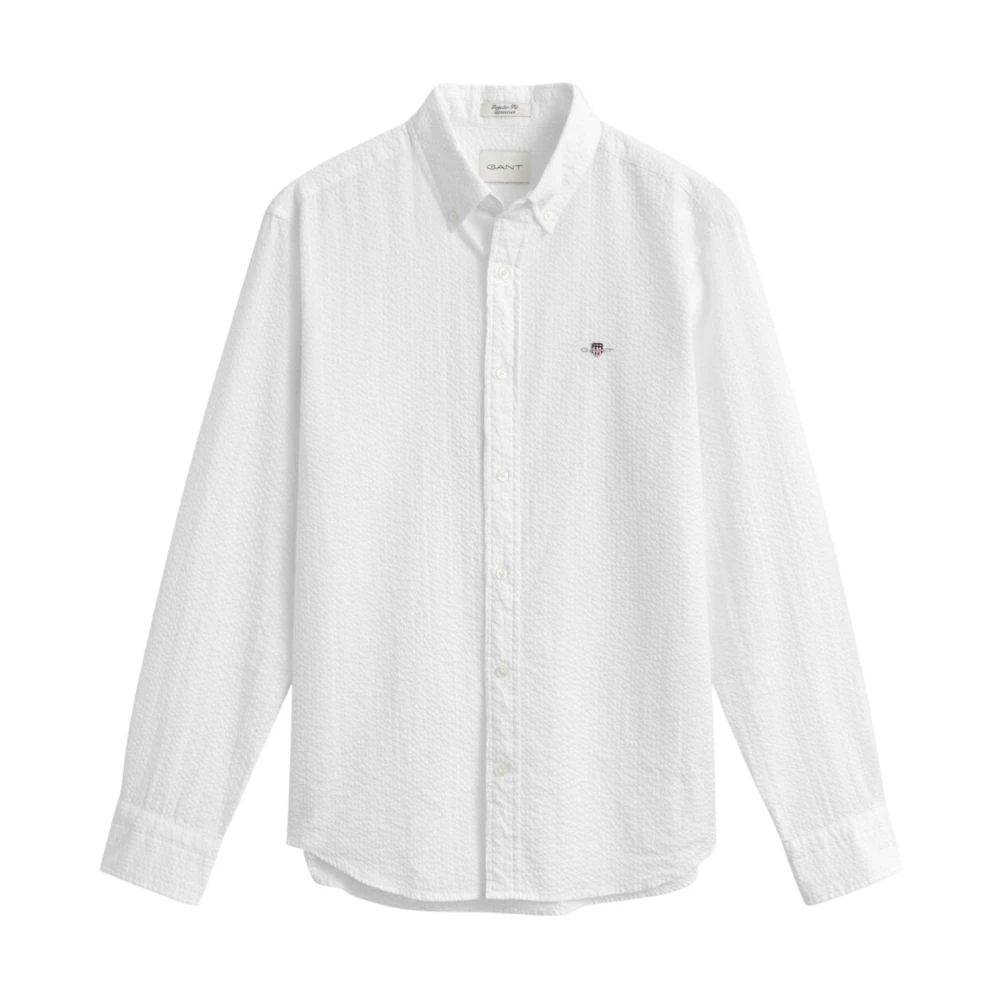 Gant Mannelijk Wit Overhemden Heren, S, Camicia In Seersucker