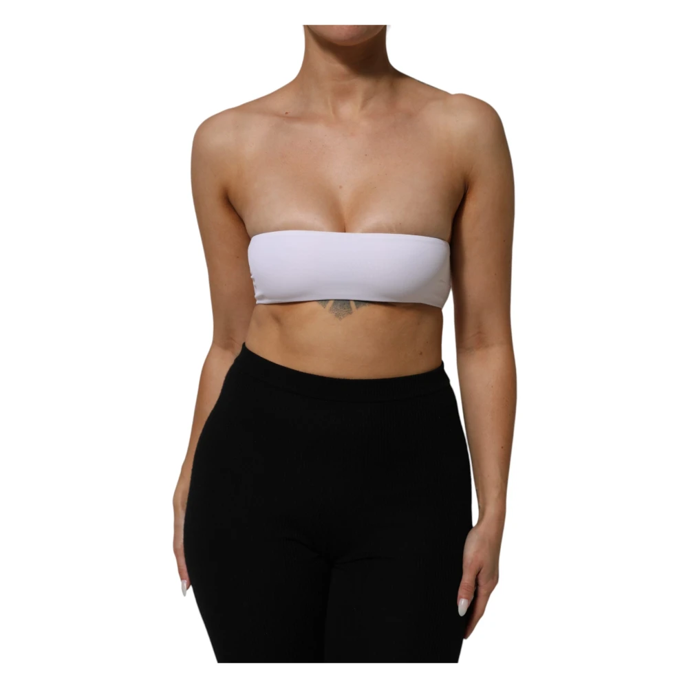 Dolce & Gabbana , Sleeveless Tops, Female, White, S, Bandeau Crop Top - Image 3
