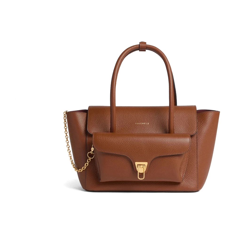 COCCINELLE Double Beat Grained Leather Handbag Cognac - Image 2