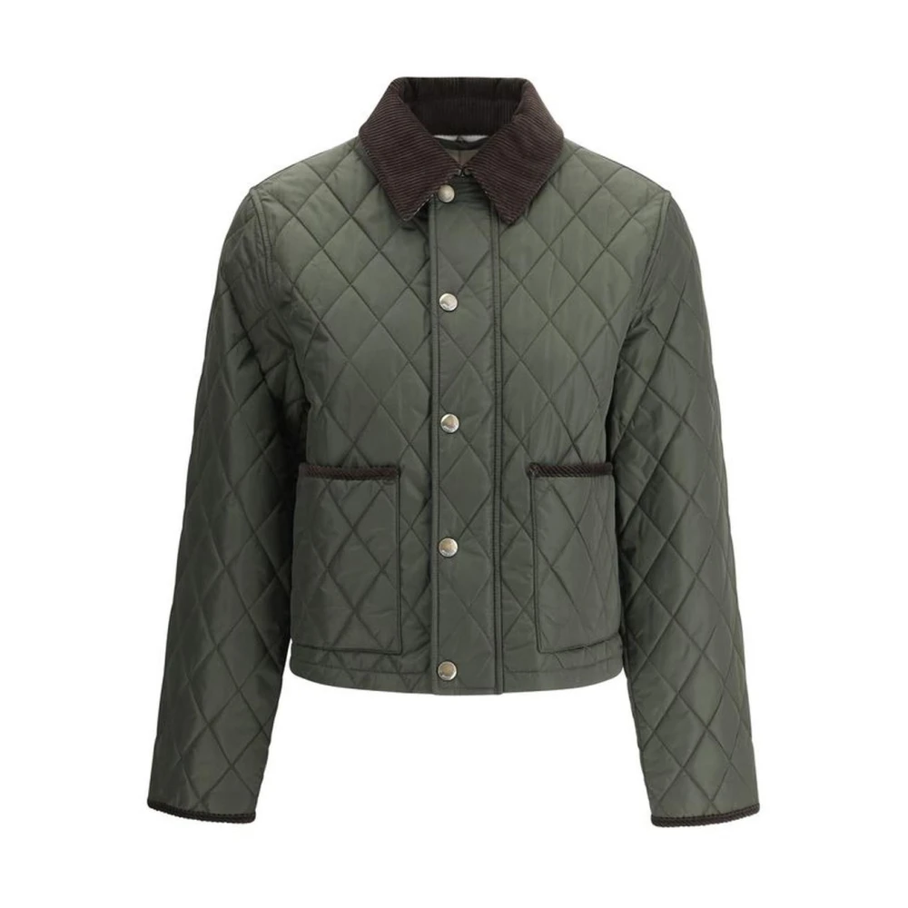 Burberry Gewatteerde jas met corduroy kraag Green Dames