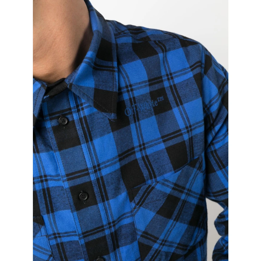 Off White Blauw geruite zip-up shirt Blue Heren