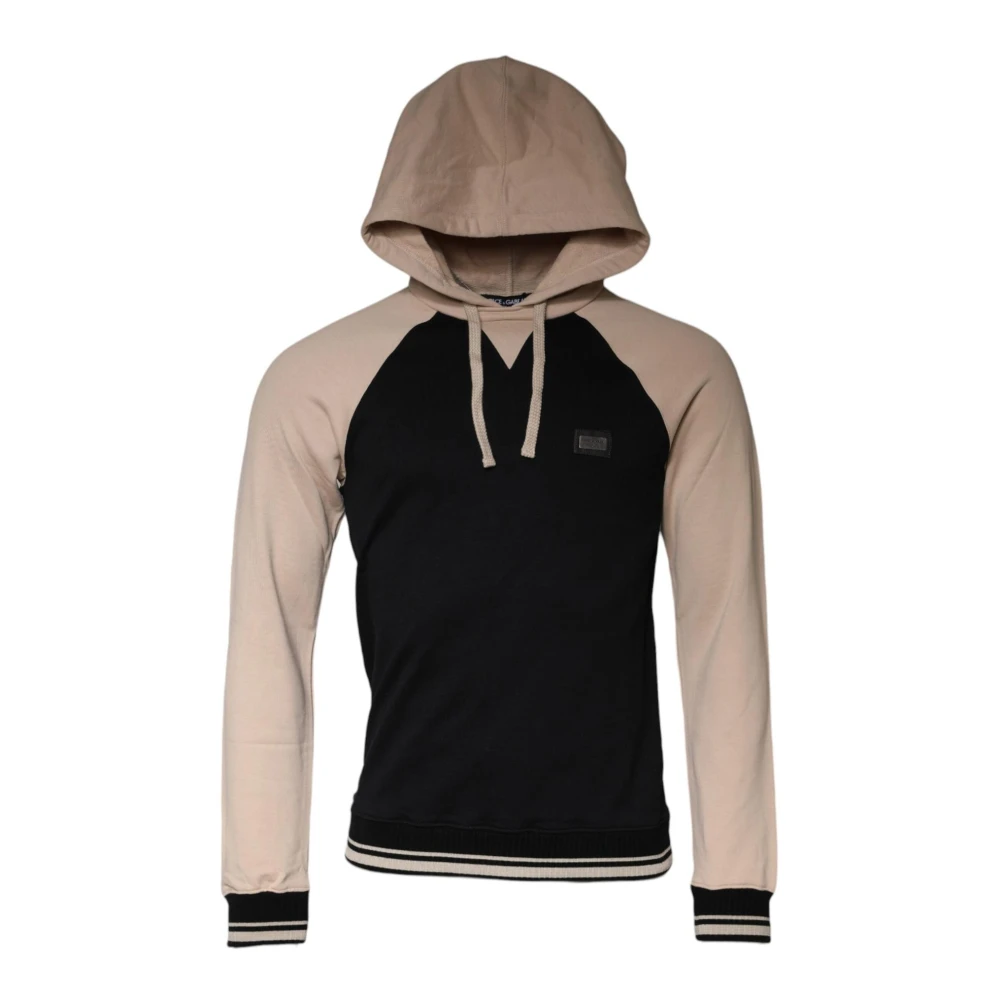 Dolce & Gabbana Zwart Beige Hoodie Logo Plaque Black Heren