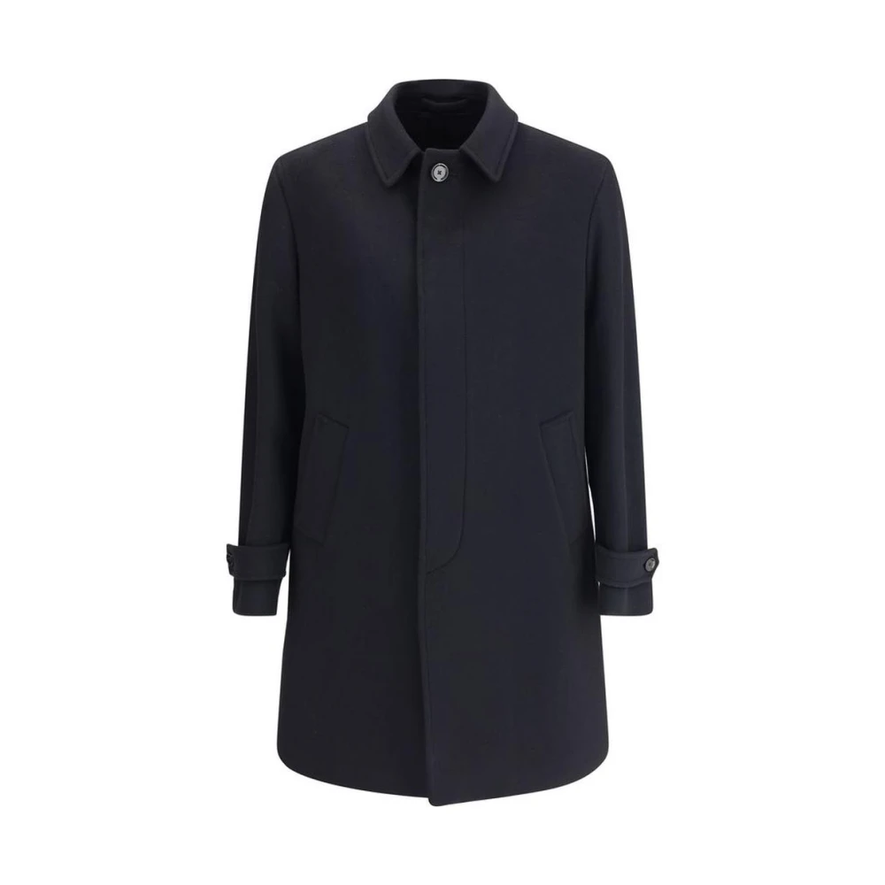 Lardini Men's Black Single-Breasted Coats, 2XL, Wool Coat With Button Closure