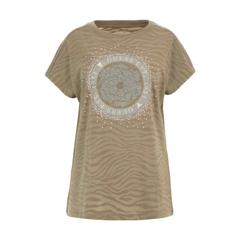 Guess Vloeibaar Logo Strass T-shirt Green Dames