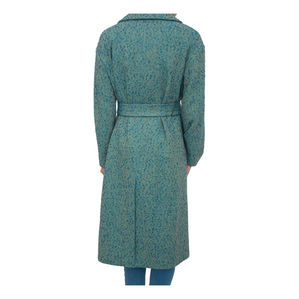 Nenette Lange Turquoise Wollen Jas Blue Dames