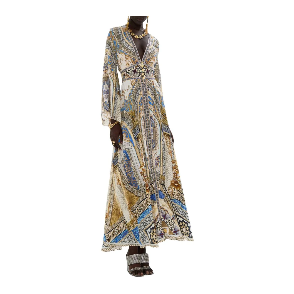 Camilla Zijden Kimono Mouw Mozaïek Jurk Multicolor Dames