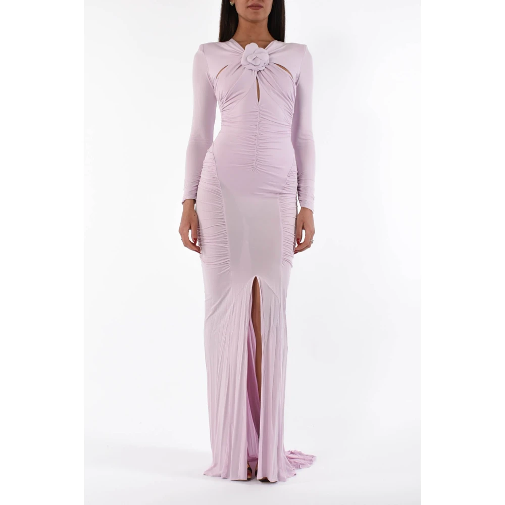 Elisabetta Franchi Lange Jersey Cupro Jurk met Cut-Out Pink Dames