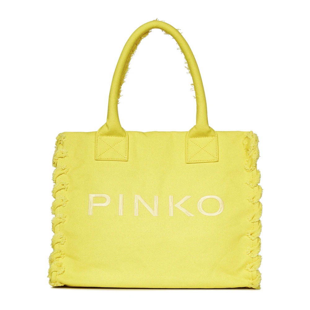 Pinko Gele Beach Shopper van Gerecycled Canvas Yellow Dames