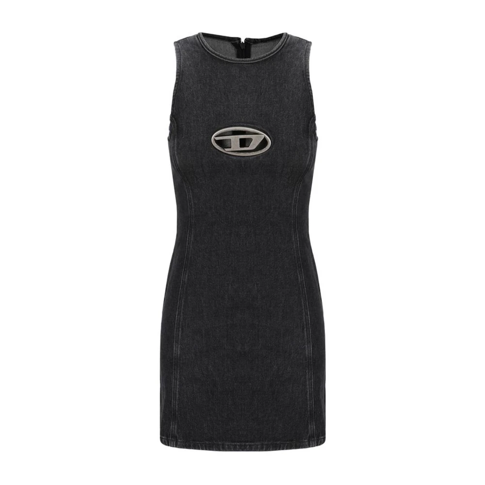 Diesel Mouwloze Katoenen Mini Jurk met Uitsnijding en Achterrits Black Dames