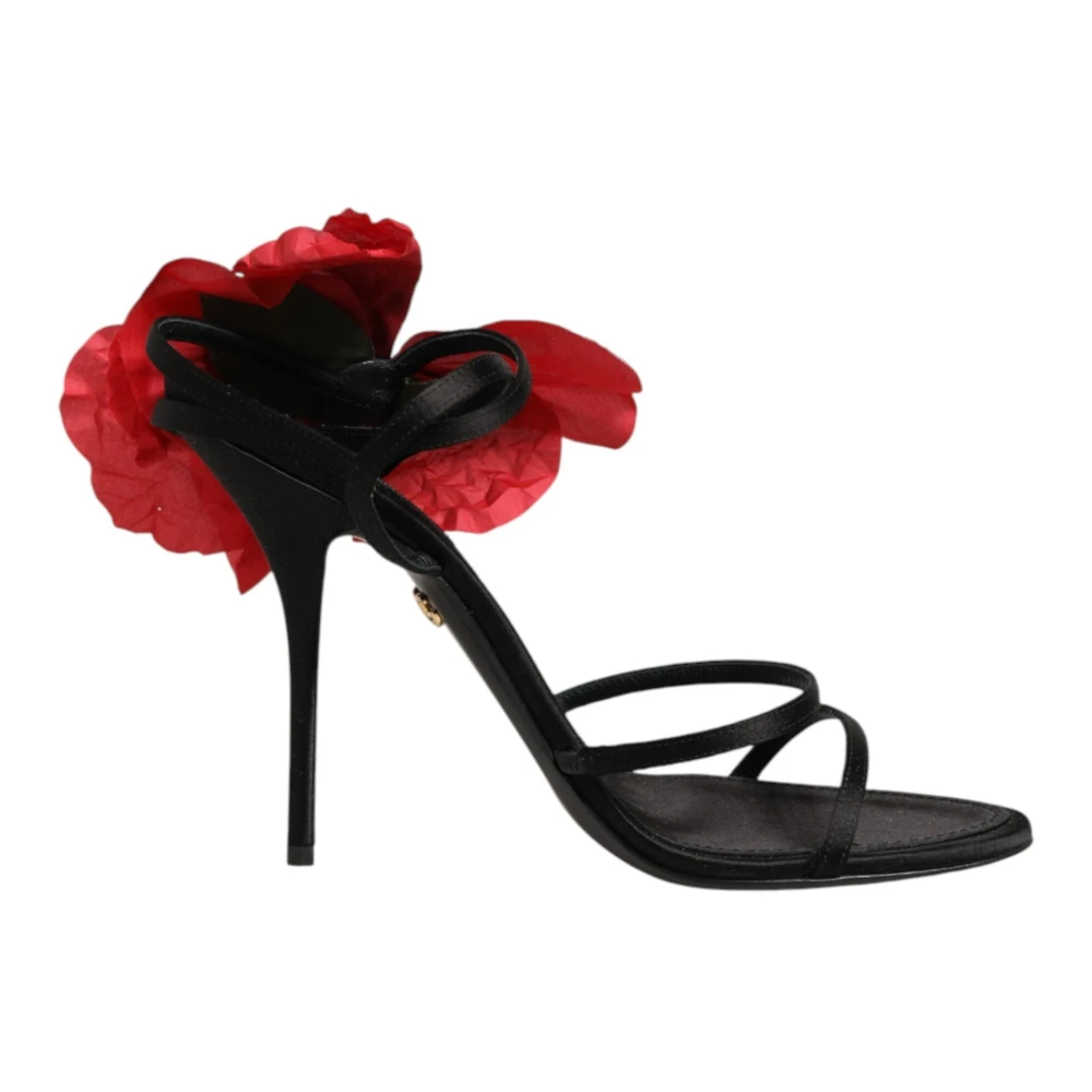 Dolce & Gabbana Women's Black Strappy Flower Heels Sandals - High Heel Sandals - 6 Uk- Shoes