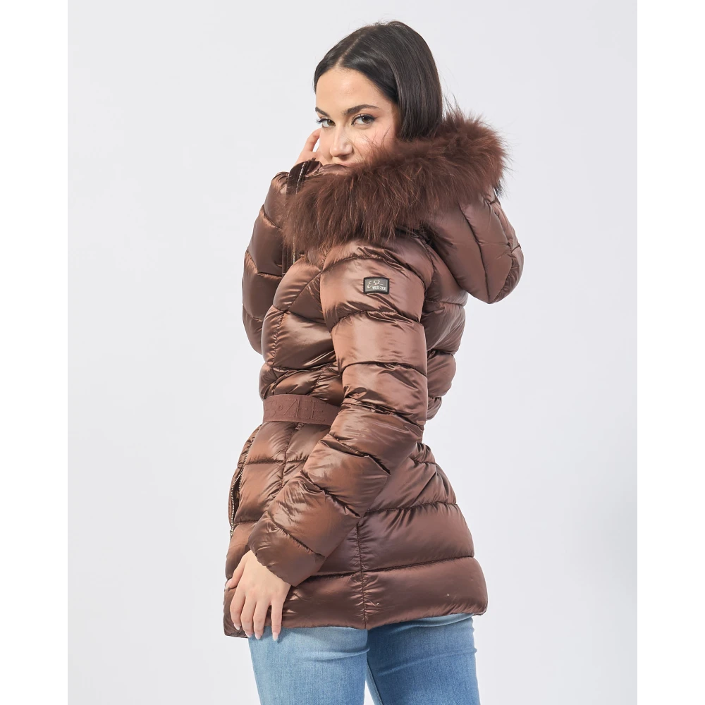 YES ZEE Gewatteerde Bruine Jas met Bontcapuchon Brown Dames