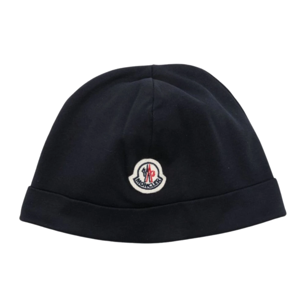 Moncler Blå Bomull Beanie med Filt Logo Blue, Unisex