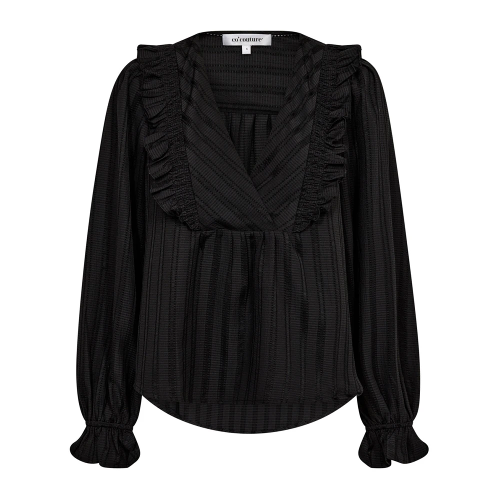 Co'Couture Feminin Smock Blus med Volanger Black, Dam