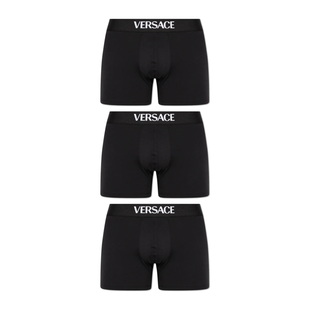 Versace Mannelijk Zwart Ondergoed Heren, M, Katoen, Driepak Logo Boxershorts