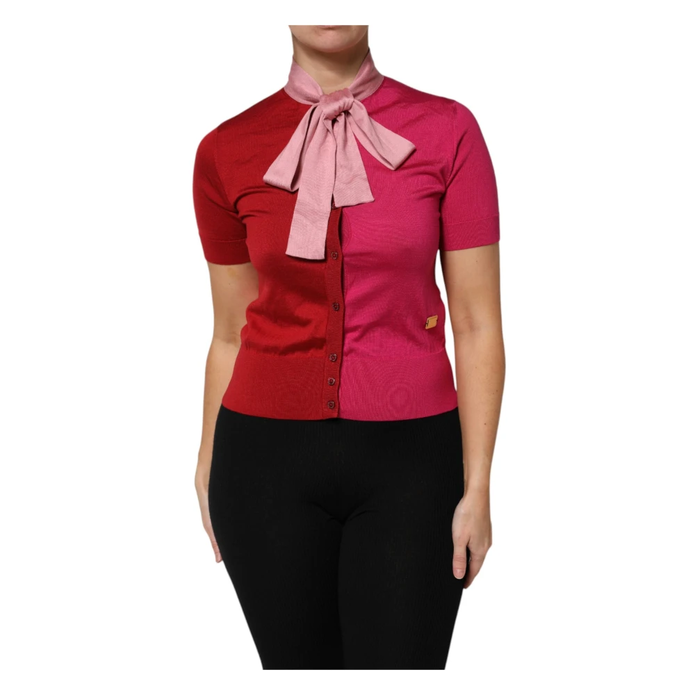 Dolce & Gabbana Pink Silk Blouse Top Buttoned - Female - Cardigans - M - Knitwear