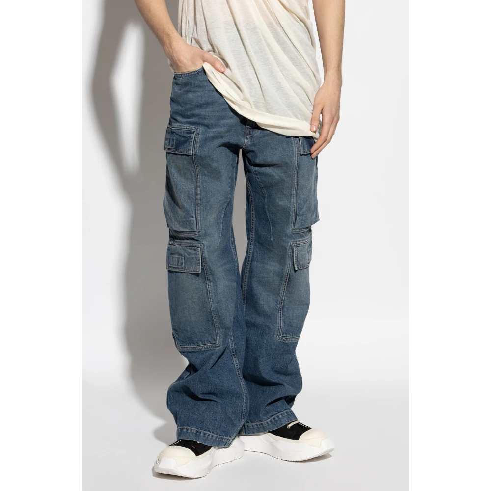 Rick Owens Double Cargo Pocket Denim Broek Blue Heren