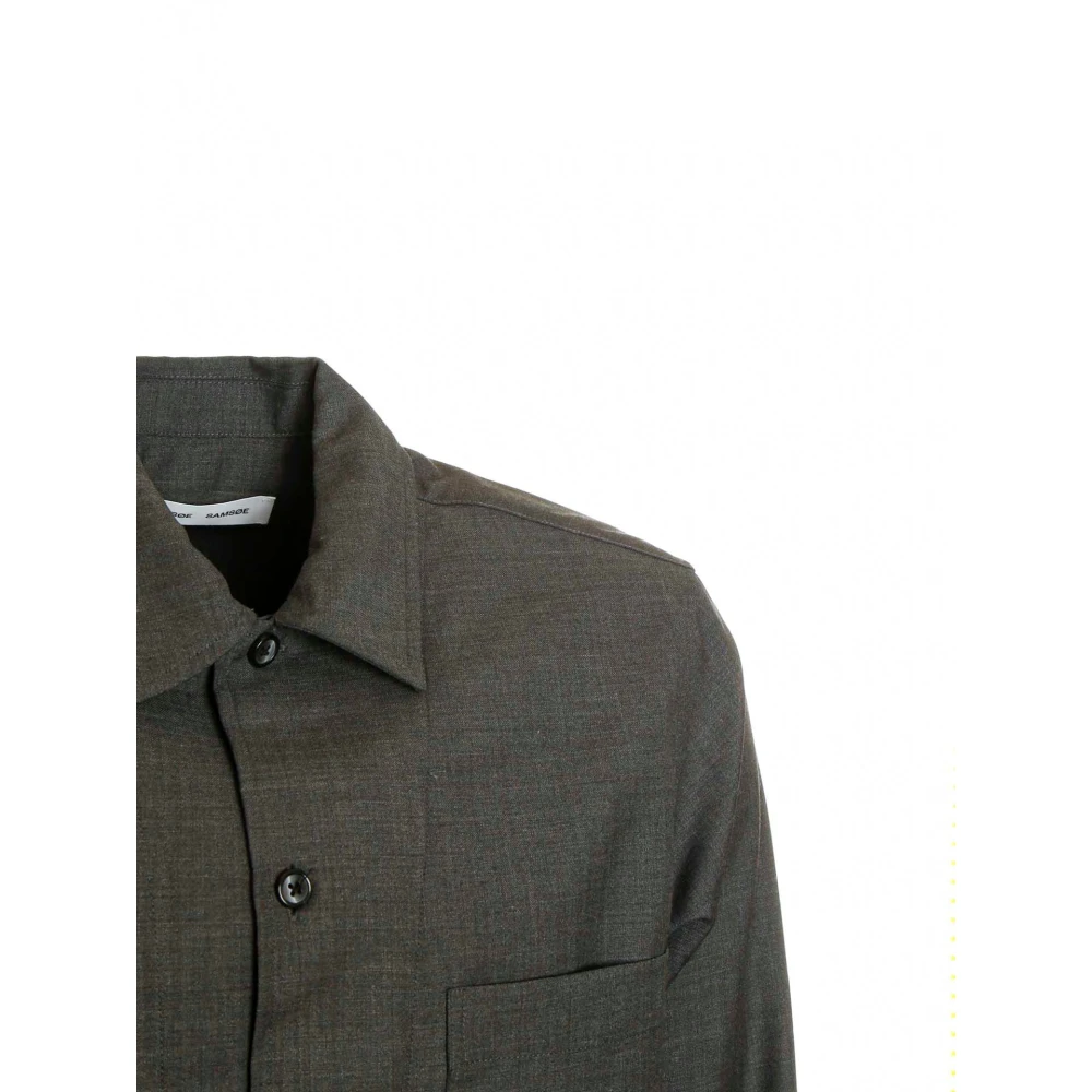 Samsøe Wollen Overshirt met Kraag Gray Heren