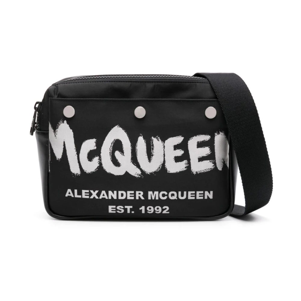 Alexander mcqueen Zwarte Leren Schoudertas met Logoprint Black Heren