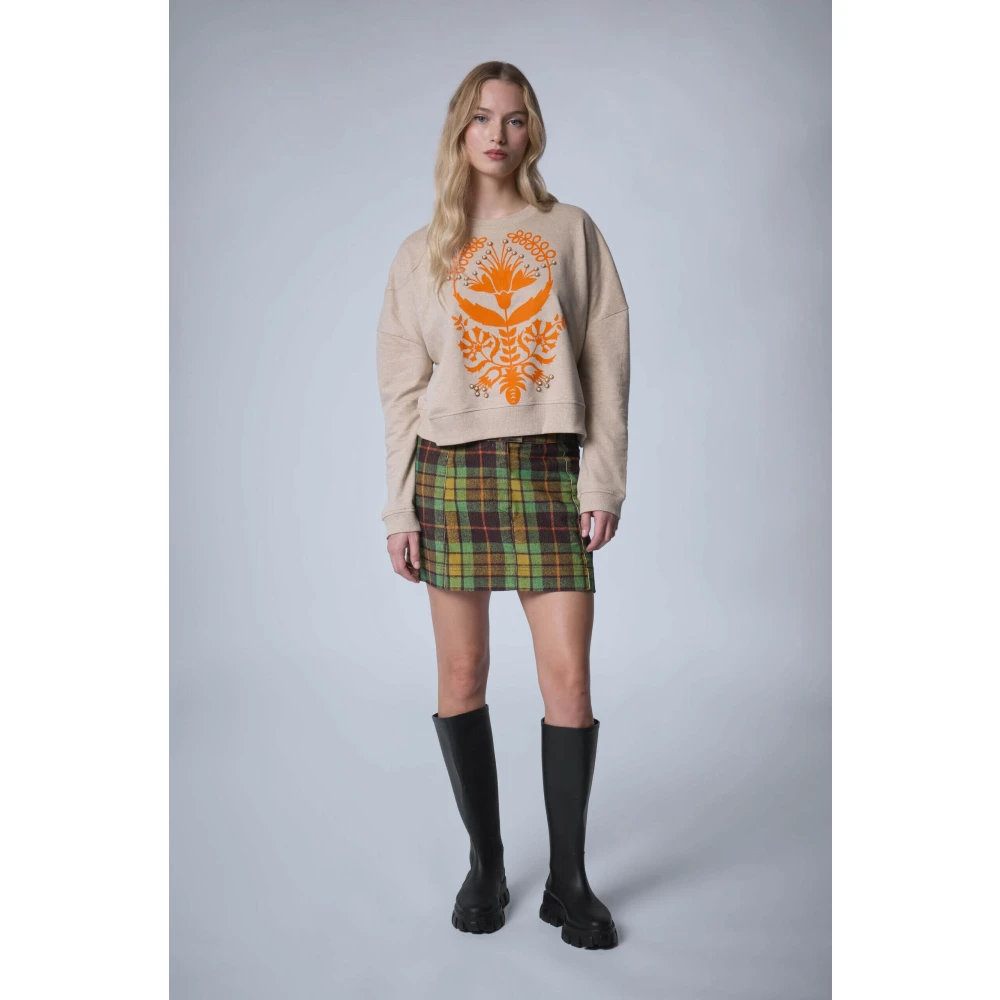 Manoush Bloemen geborduurde lange mouw sweatshirt Beige Dames