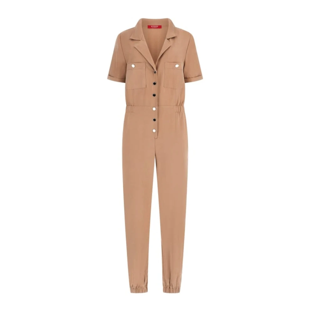Guess Korte mouw V-hals Jumpsuit Beige Dames