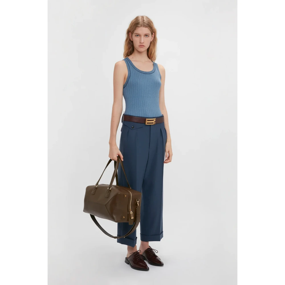 Victoria Beckham Blauwe Wide Leg Cropped Broek Blue Dames