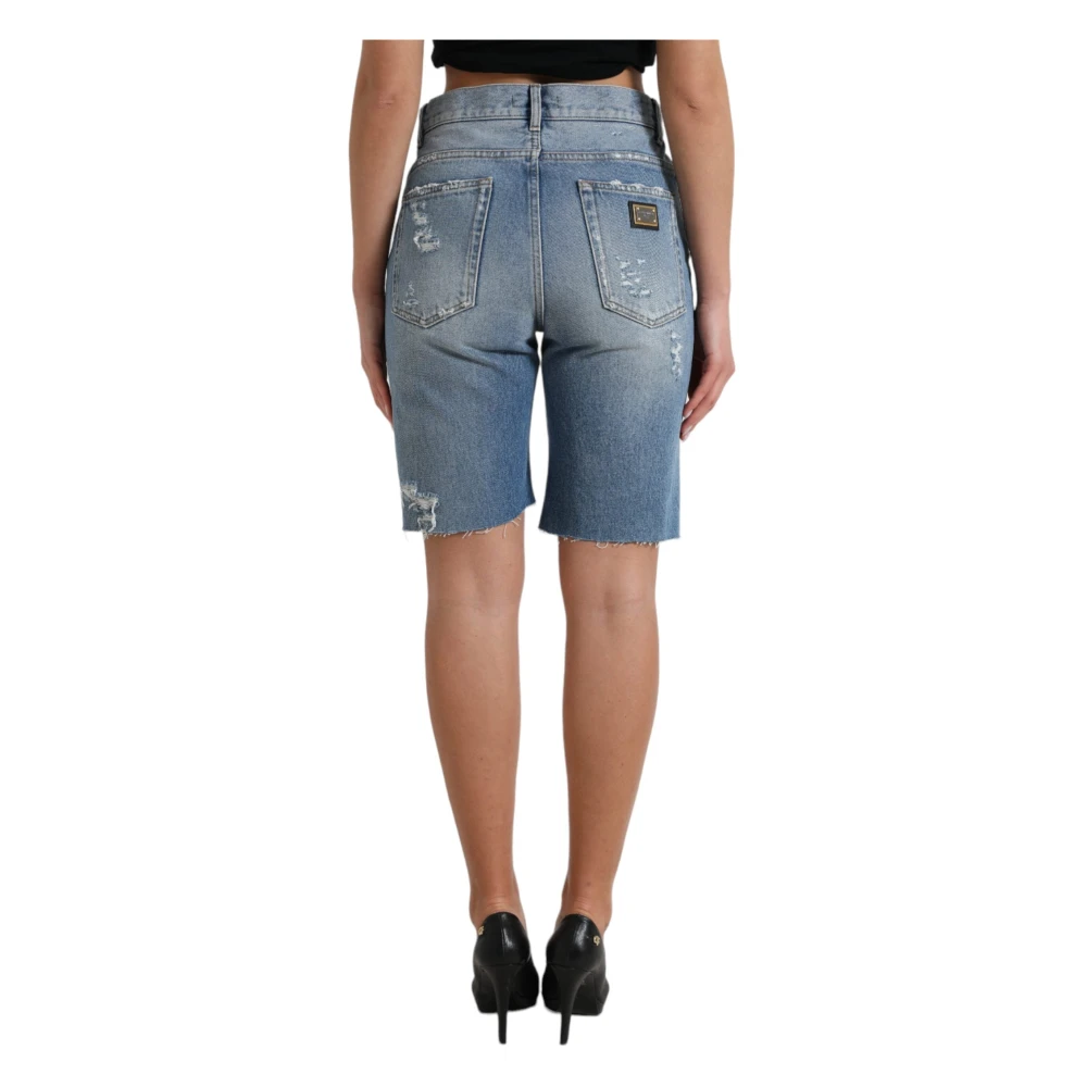Dolce & Gabbana Hoge taille versierde Bermuda denim shorts Blue Dames