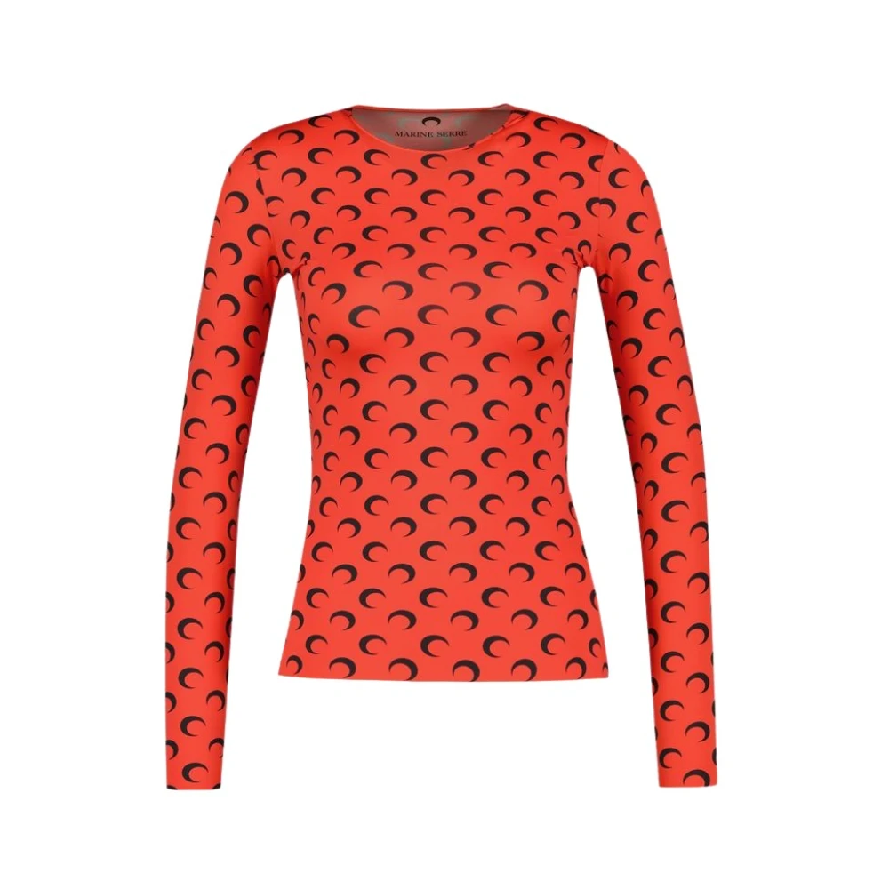 Marine Serre Rode Moon Jersey Crewneck Top T-Shirt Red Dames