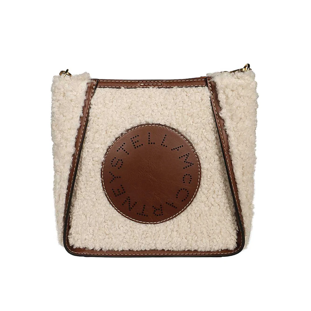 Stella Mccartney Faux Fur Crossbody Tas met Logo Patch Beige Dames