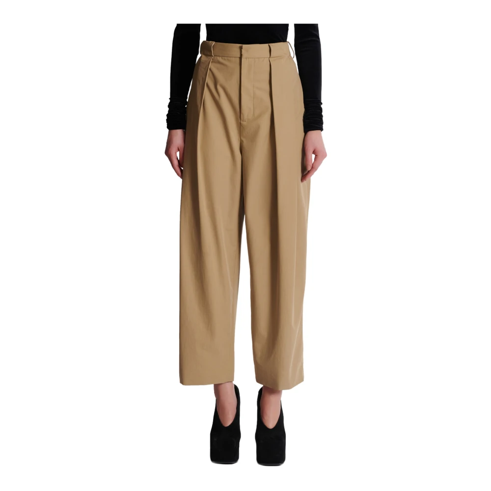 Balmain Geplooide katoenen broek Beige Dames
