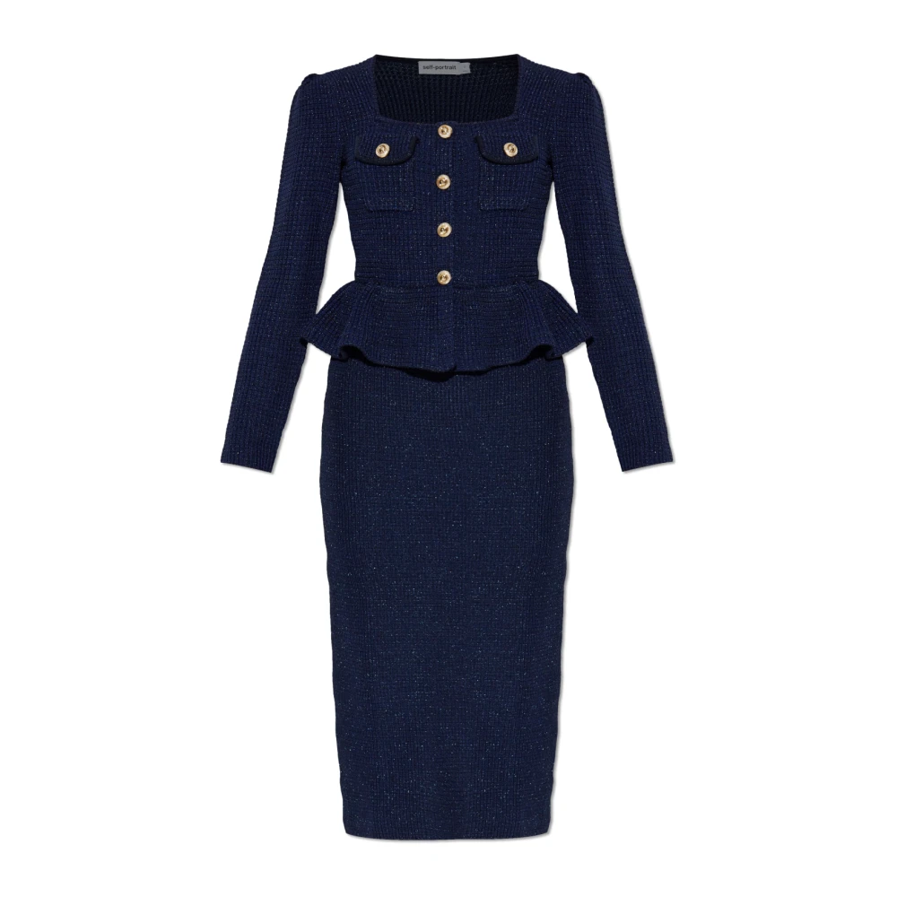 Self Portrait Midi Gebreide Jurk Rs25-034M-Bl Blue Dames