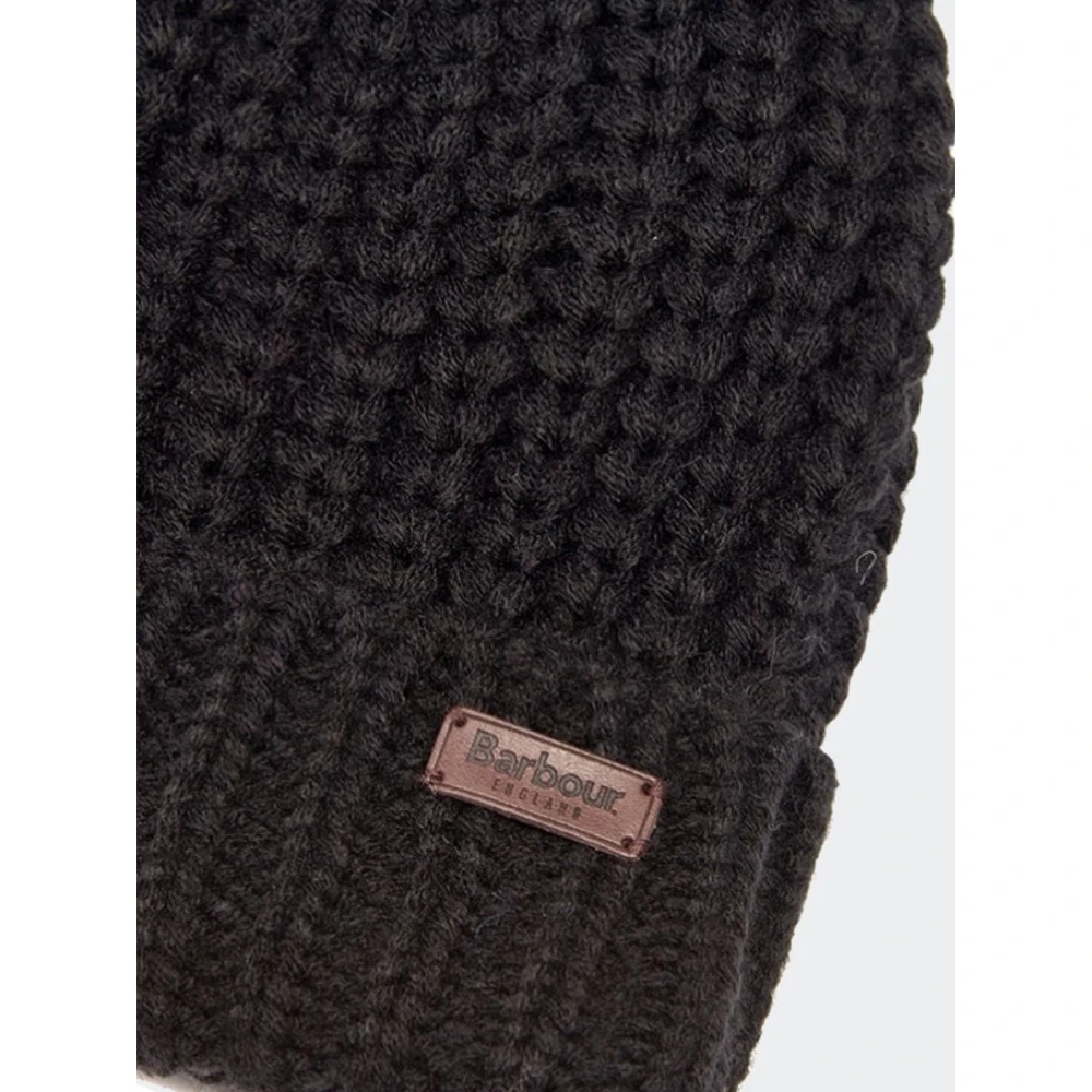 Barbour Gebreide muts met grove steek en patch Black Dames