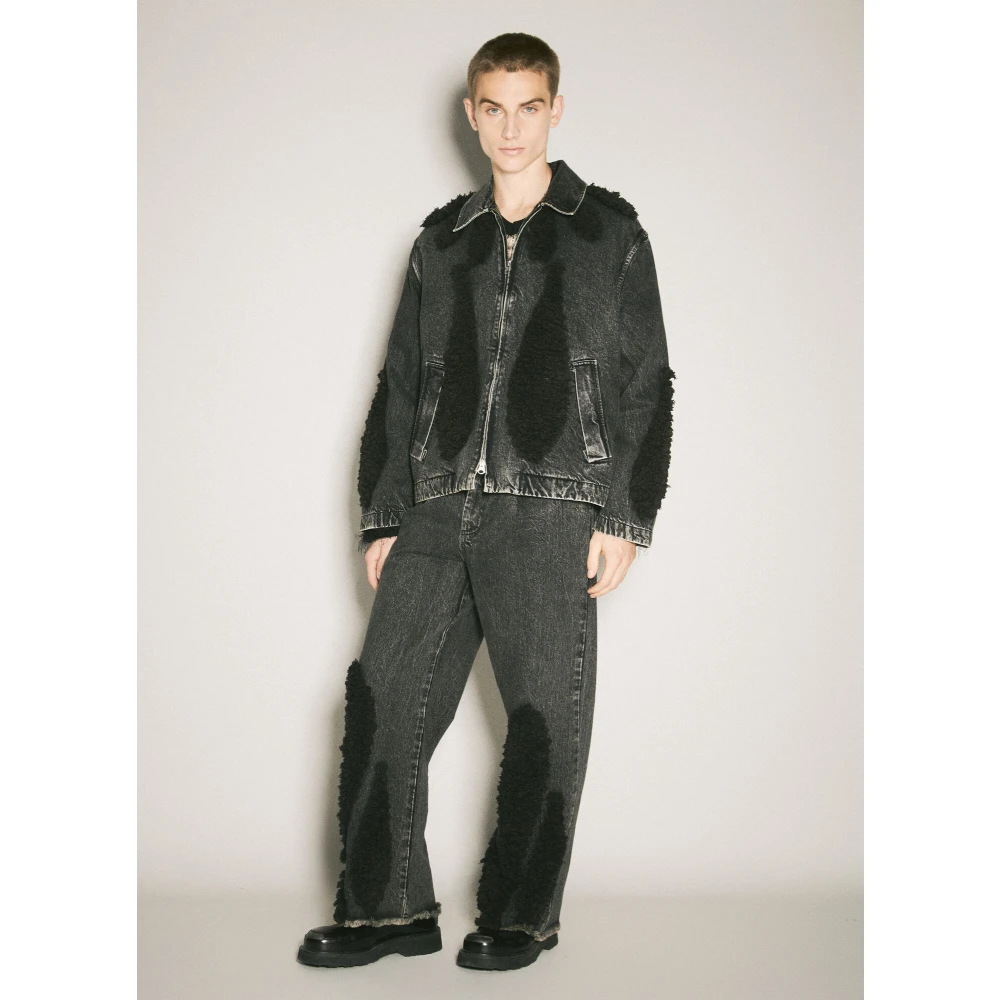 Song for the Mute Denim Zip-Up Jack met Terry Panelen Black Heren