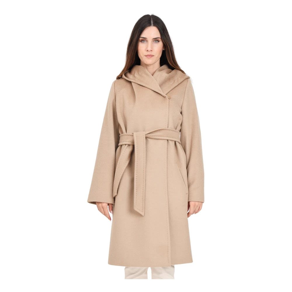 Max Mara Kameel Wollen Omslagjas met Capuchon Brown Dames