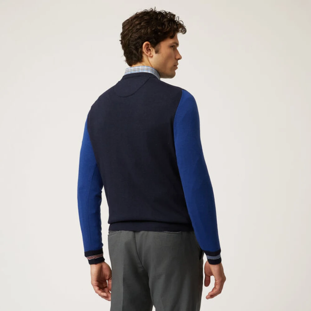 Harmont & Blaine Heren trui van wolmix met contrasterende details Blue Heren