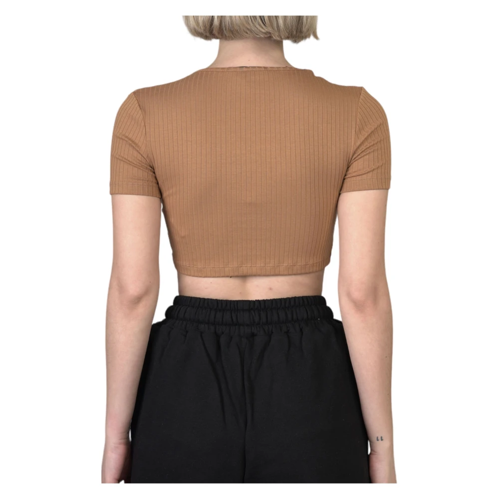 Hinnominate Ribgebreide Crop Top in Hazelnoot Brown Dames