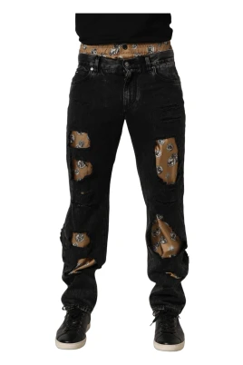 Logo Distressed Straight Jeans