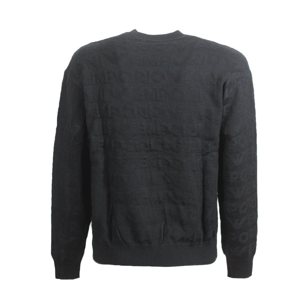 Emporio Armani Logo Print Zwarte Wollen Trui Black Heren