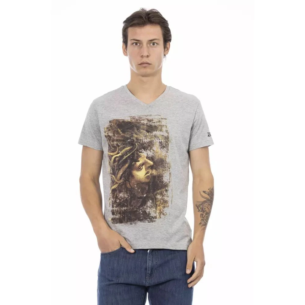 Trussardi Elegante Camiseta Gris Con Cuello En V Tops Hombre Gris 3XL Elegante Camiseta Gris Con Cuello En V
