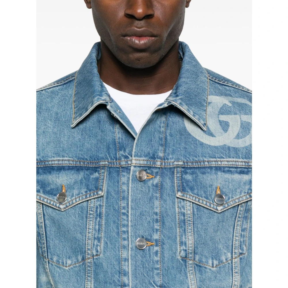 Gucci Denim Katoen Blauw Logo Jas Blue Heren