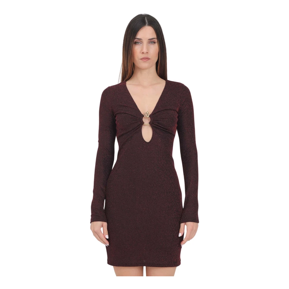 Just Cavalli Zwarte Jurk met Rode Lurex Details Brown Dames