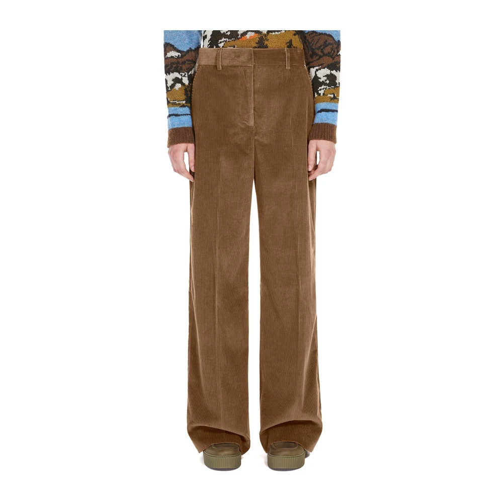 Max Mara Wijde Pijp Fluwelen Broek Brown Dames