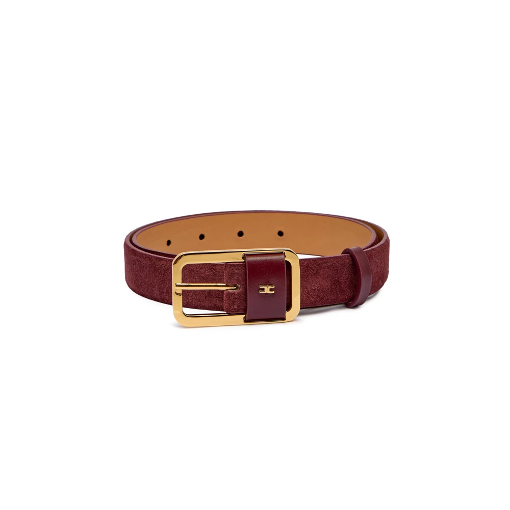 Elisabetta Franchi Brown Belts, Female, 2XS, Genuine Leather Belts With Gold Detail